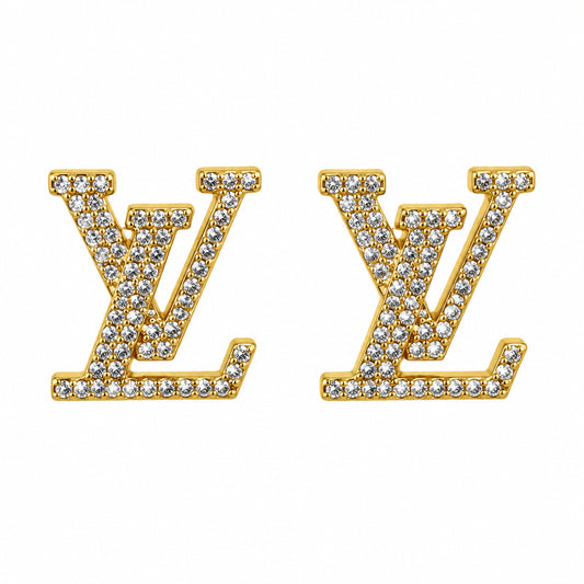 LV Rhinestone Gold Color Earrings