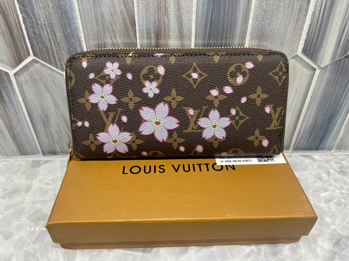 LV Brown Med Wallet Purple Flowers