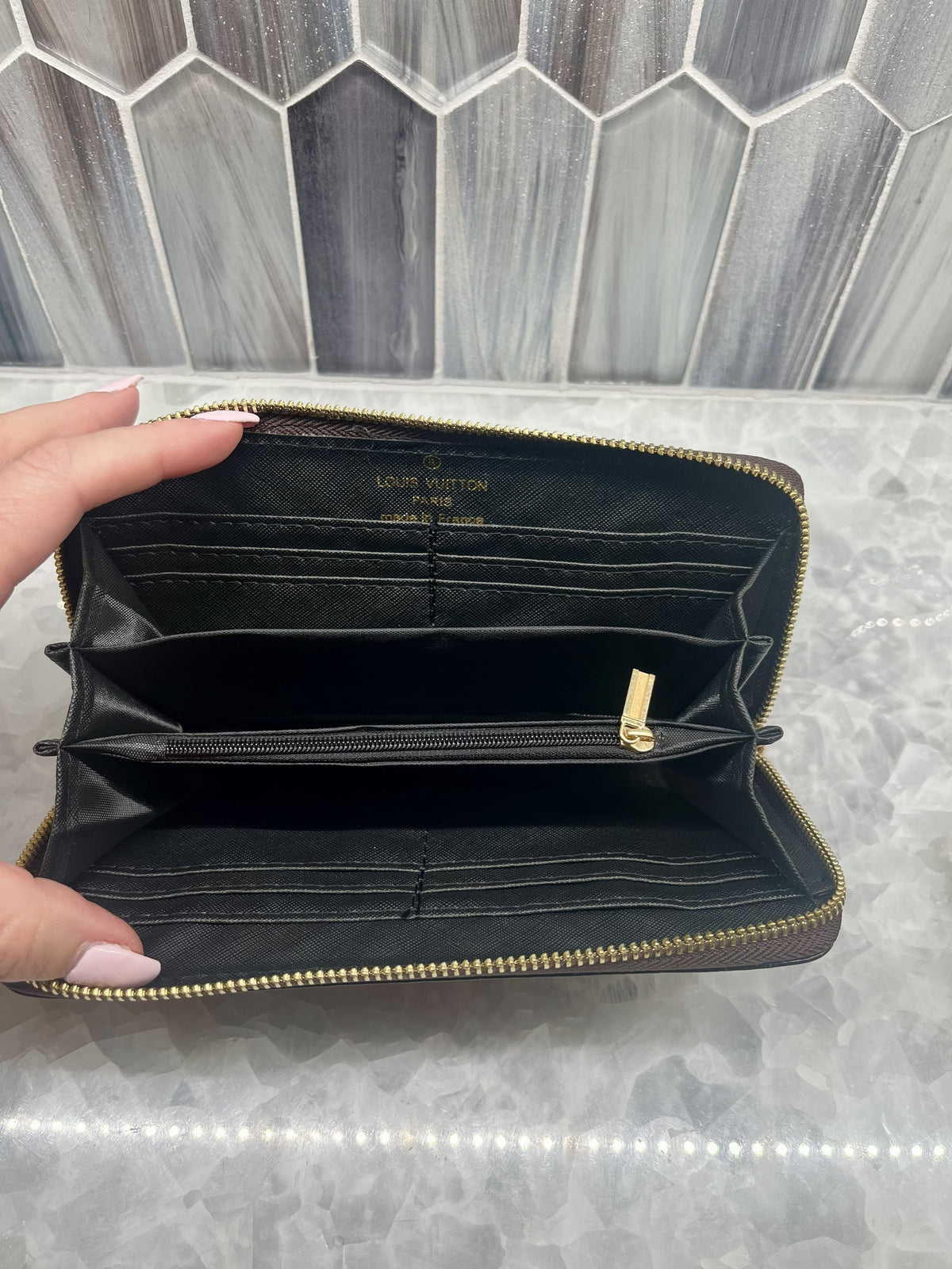 LV Brown Med Wallet Purple Flowers